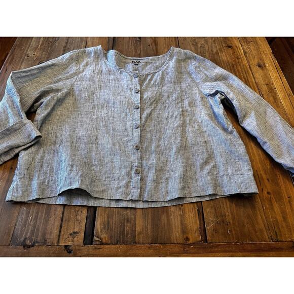 Flax Tops - Flax Size Medium Button Front Shirt Top 100% Linen Blouse Lagenlook Artsy